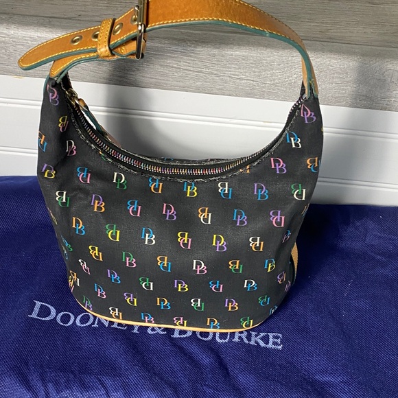 Dooney & Bourke Y2K small vintage Black Hobo Bag with Multicolor Logo - Picture 3 of 12